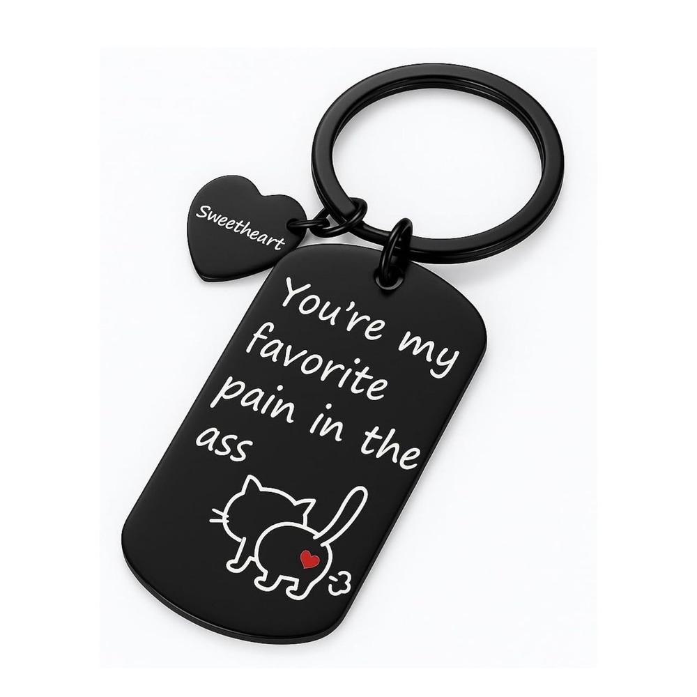 Funny Sweetheart Cat Keychain You're My Favorite Pain In The Ass Black Metal Tag